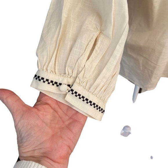 Wonderly Women's Embroidered Button Down Peasant Blouse Size XLP Cream Boho Boxy - Picture 5 of 10